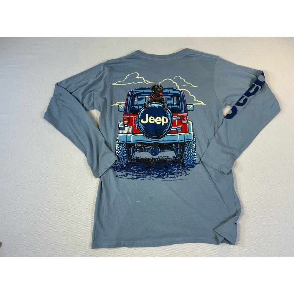Jeep Long Sleeve T-Shirt Blue Mens Size S Black‎ Lab Wrangler Graphic Dog